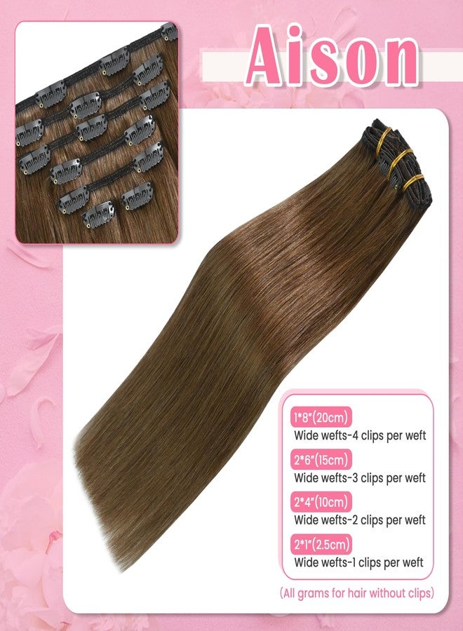 Aison Light Brown Clip in Hair Extensions Real Human Hair 70G 100% Remy Human Hair Clip in Extensions for Women 7pcs 16clips One Pack (22 Inch #6) Golden brown hair extensions - Image 3